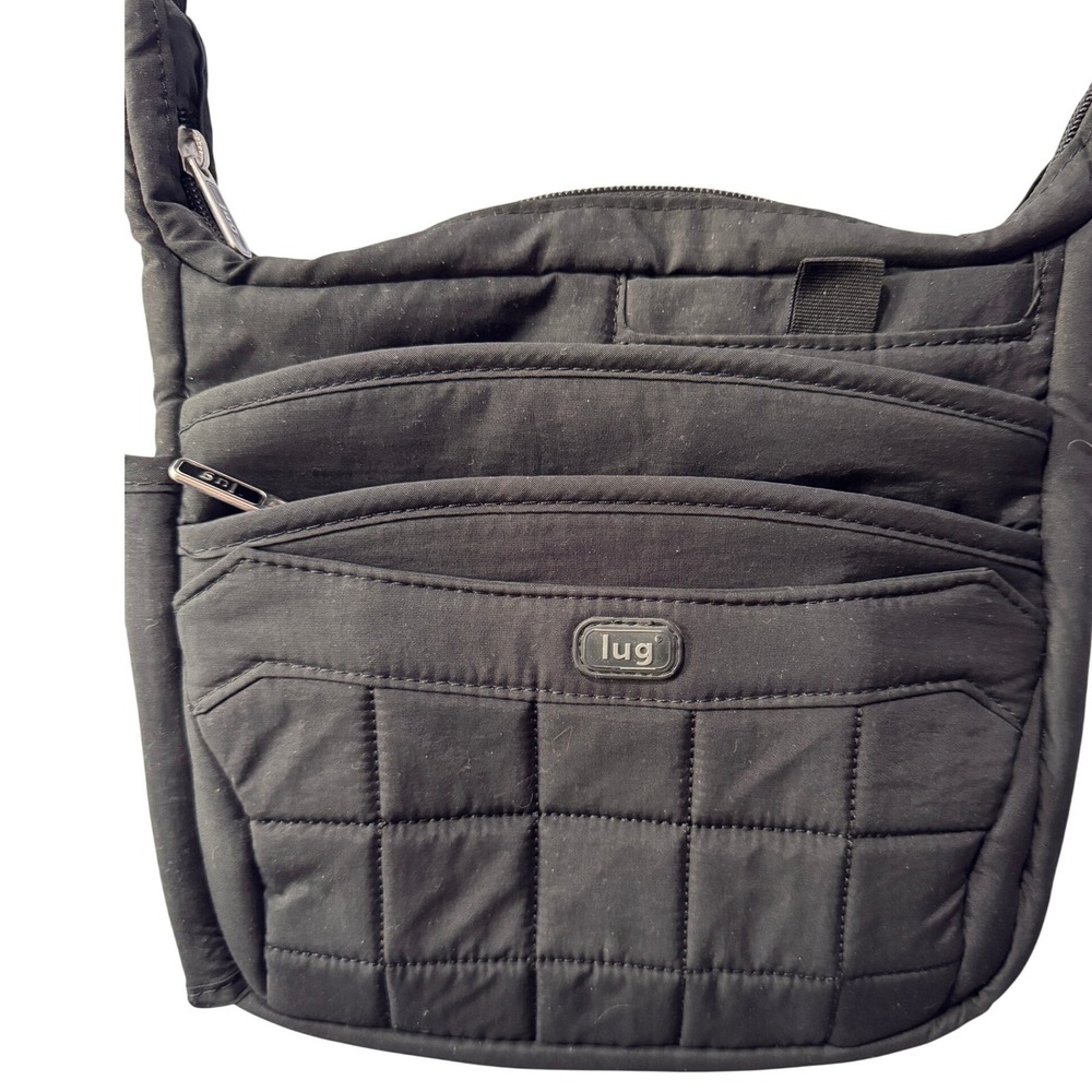 Lug Black Quilted Crossbody Bag Messenger Travel Shoulder Bag Multi-Pocket